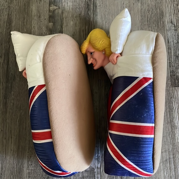 King Charles & Princess Diana rare Union Jack vintage slippers